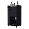 Allandale 1-Door Bar Cart with Wine Rack and Casters Black