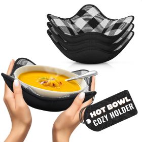 4 Piece Microwave Bowl Holder Set 7.5 x7.5 inch Microwave Bowl Holders for Hot Food Black and White Checkered Fabric for Safe & Easy Handling Mac