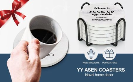 Coasters for Drinks Set of 6 with Holder(Black text style)