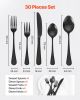 VEVOR 30-Piece Black Silverware Set, Food-Grade Stainless Steel Flatware Utensils for 6, Mirror Finished Cutlery Set