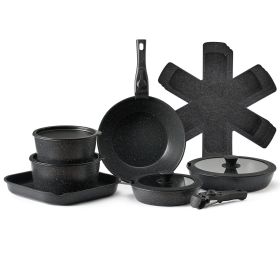 VEVOR 17 Piece Pots and Pans Set, Granite Nonstick Detachable Handle Cookware, Space Saving Induction Cookwares, Kitchen RV Cooking Sets with Frying