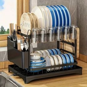 Kitchen double drain rack (Color: Black)