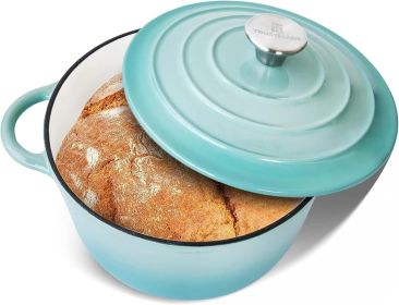 3 QT Cast Iron Dutch Oven, Enamel Coated Cookware Pot with Self Basting Lid for Home Baking, Braiser, Cooking, Aqua (Color: Aqua)